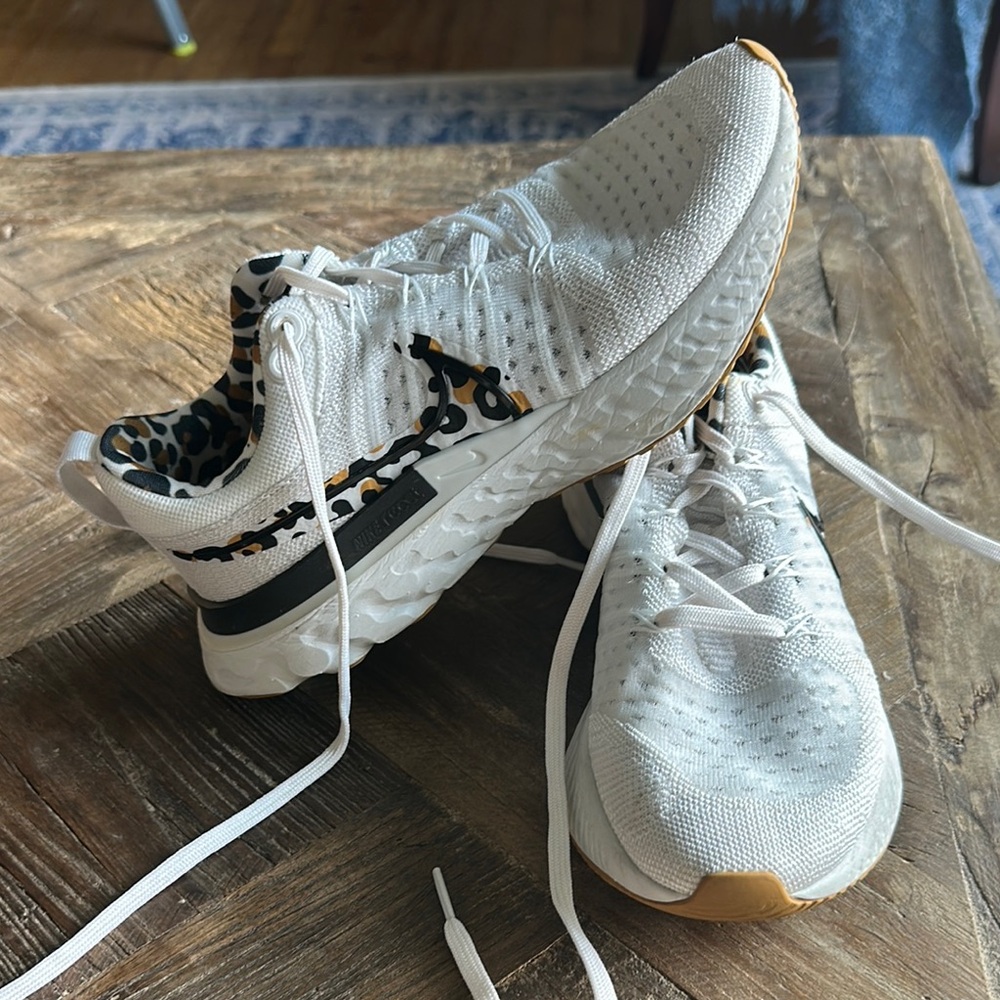White and Leopard Print Sneakers